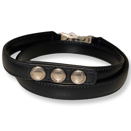 Saint Laurent Monogram Logo Black Leather Wrap Snap Bracelet available at Queen Bee of Beverly Hills
