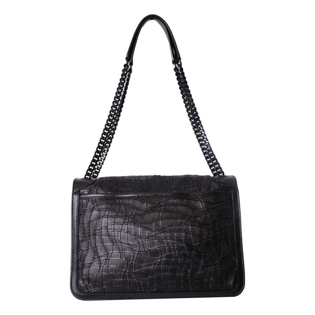 YSL Croc Embossed Leather Shoulder Bag