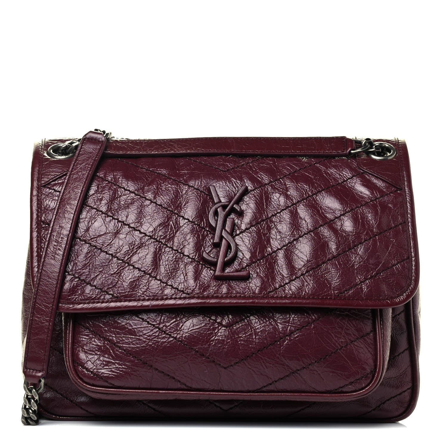 Saint Laurent Niki Medium Matelasse Leather Burgundy Satchel Bag 498894 at_Queen_Bee_of_Beverly_Hills