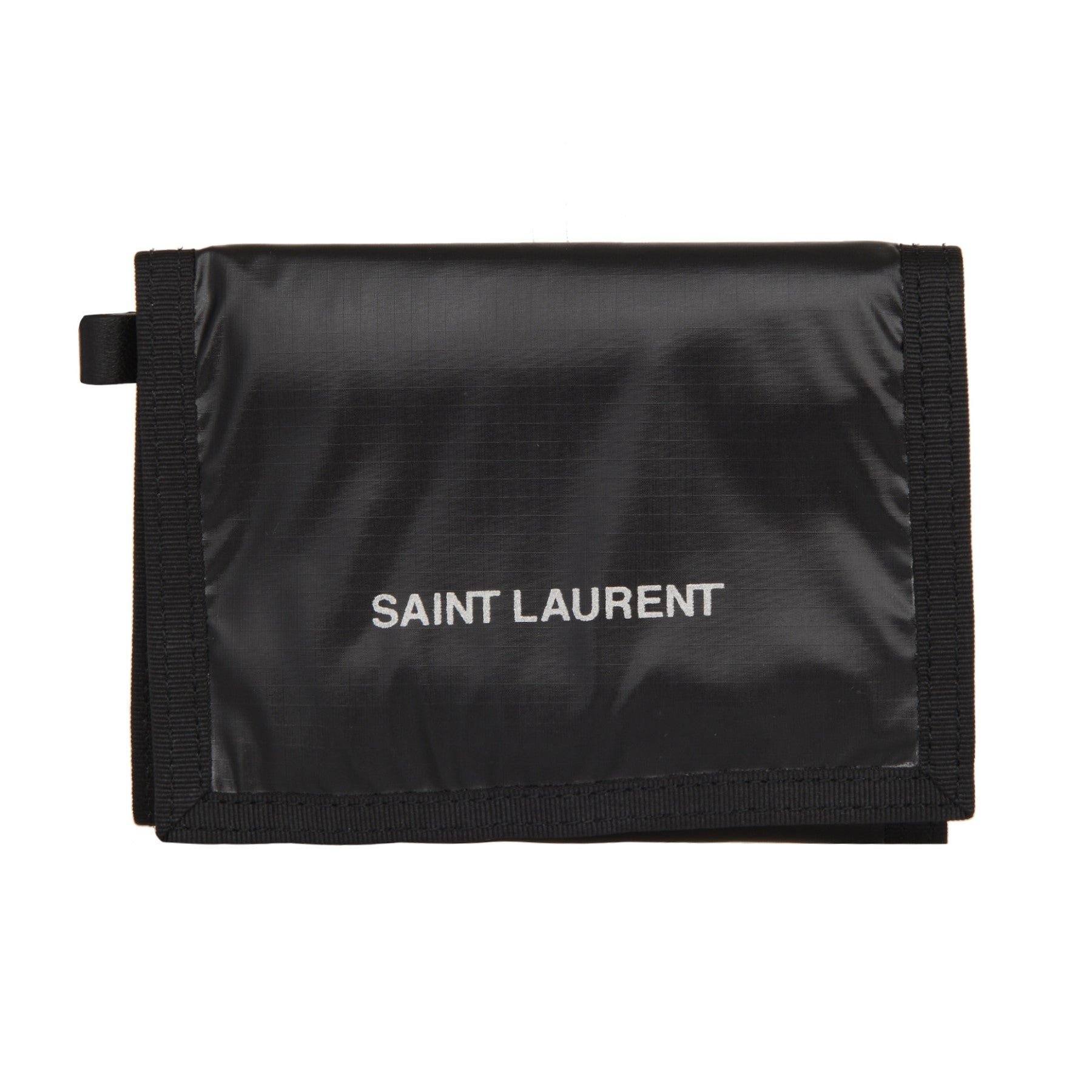 Saint Laurent Nuxx Black Nylon Chain Trifold Wallet available at Queen Bee of Beverly Hills