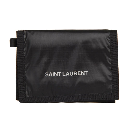 Saint Laurent Nuxx Black Nylon Chain Trifold Wallet available at Queen Bee of Beverly Hills