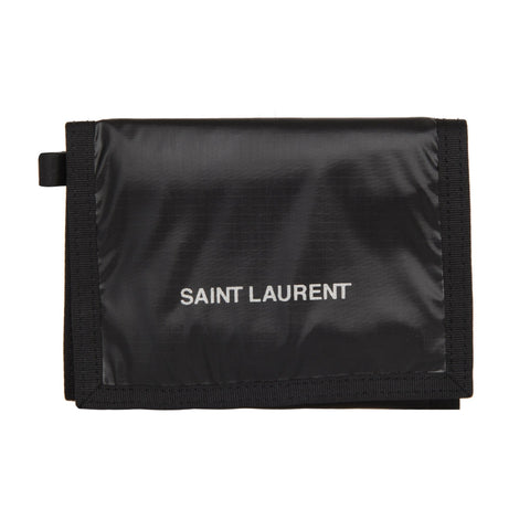 Saint Laurent Nuxx Black Nylon Chain Trifold Wallet available at Queen Bee of Beverly Hills