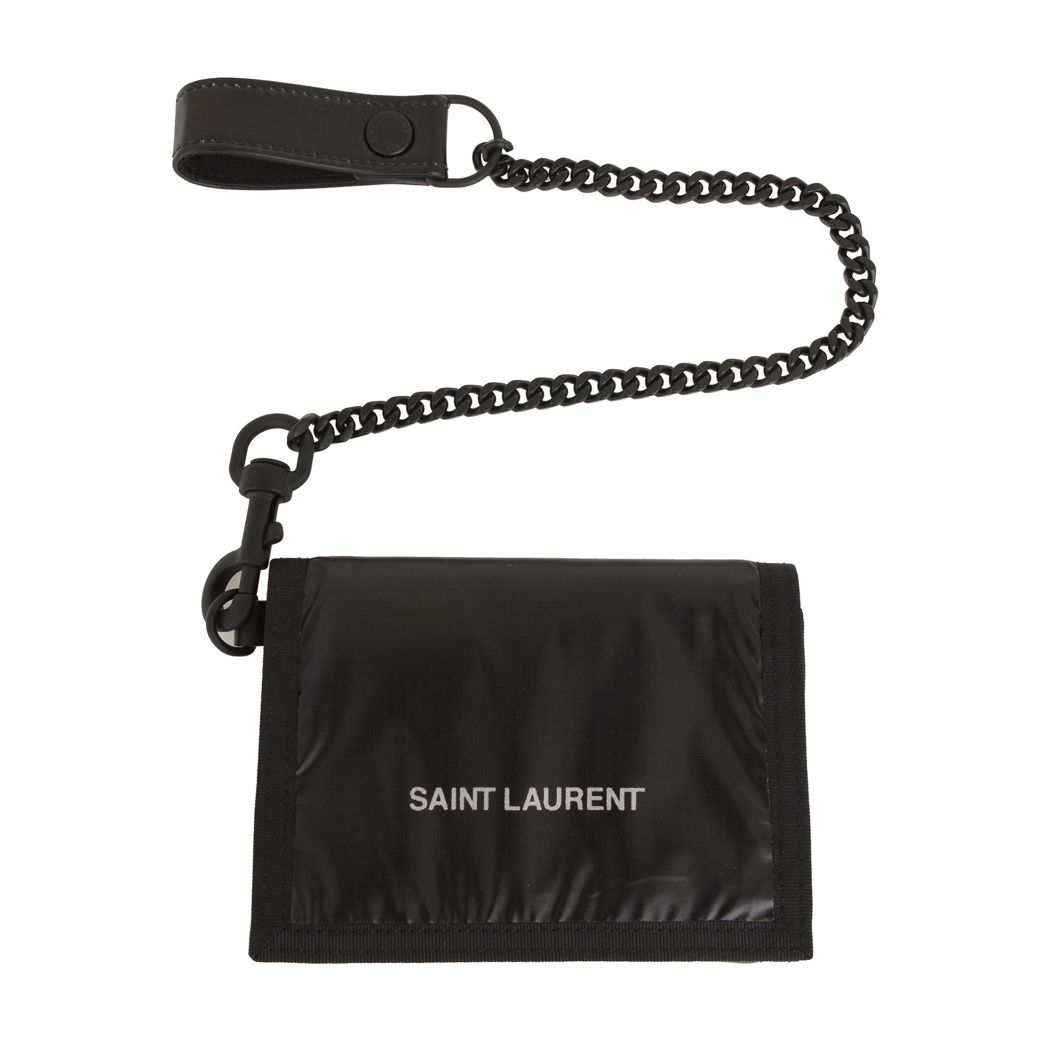 Saint Laurent Nuxx Black Nylon Chain Trifold Wallet available at Queen Bee of Beverly Hills