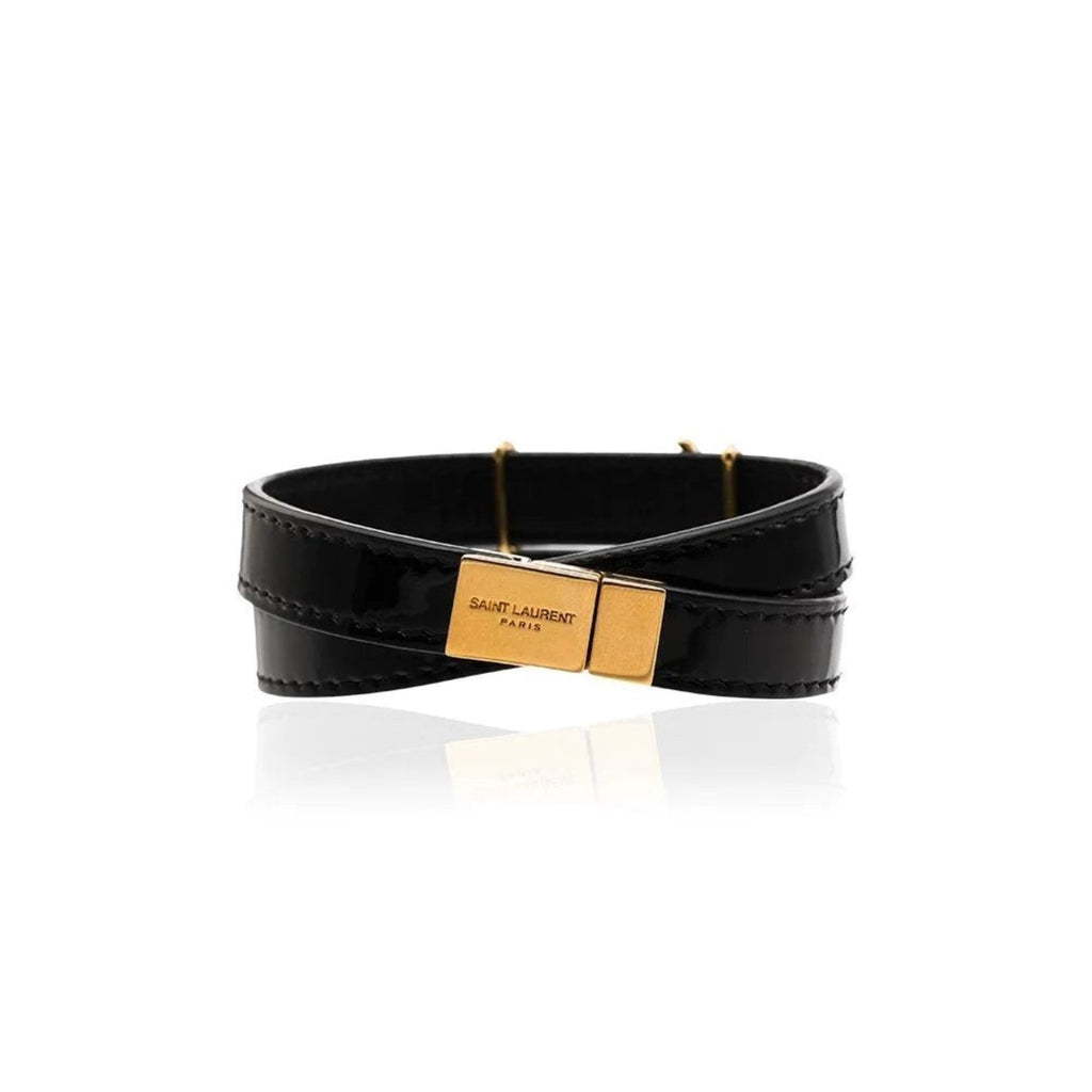Saint Laurent Opyum Black Patent Leather Double Wrap Bracelet 536073 at_Queen_Bee_of_Beverly_Hills