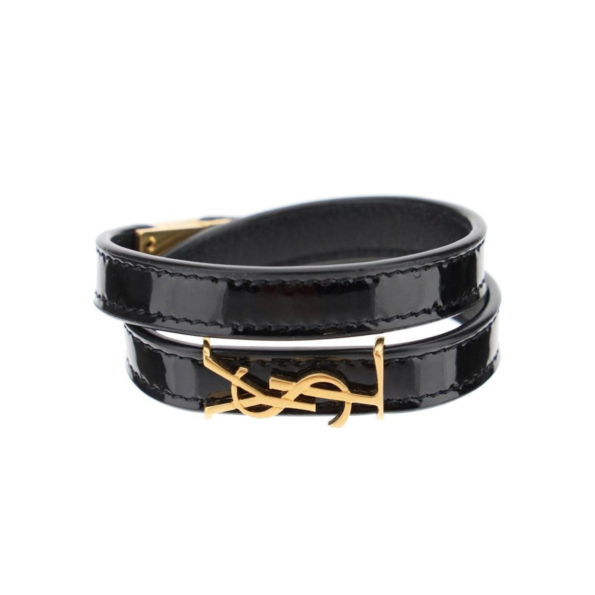 Saint Laurent Opyum Black Patent Leather Double Wrap Bracelet 536073 at_Queen_Bee_of_Beverly_Hills