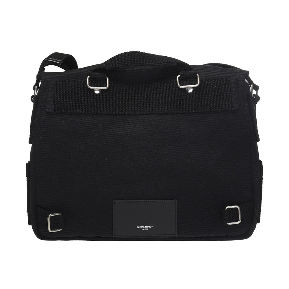 Saint Laurent Sac Army Black Canvas Messenger Bag available at Queen Bee of Beverly Hills