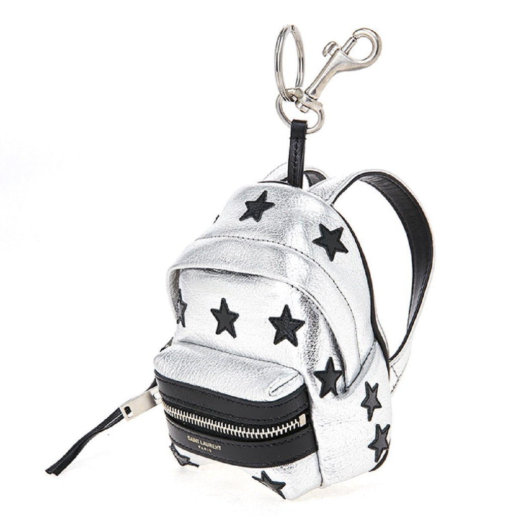 Saint Laurent Silver/Black Unisex Zip Backpack Key Chain Black Stars 441914 at_Queen_Bee_of_Beverly_Hills
