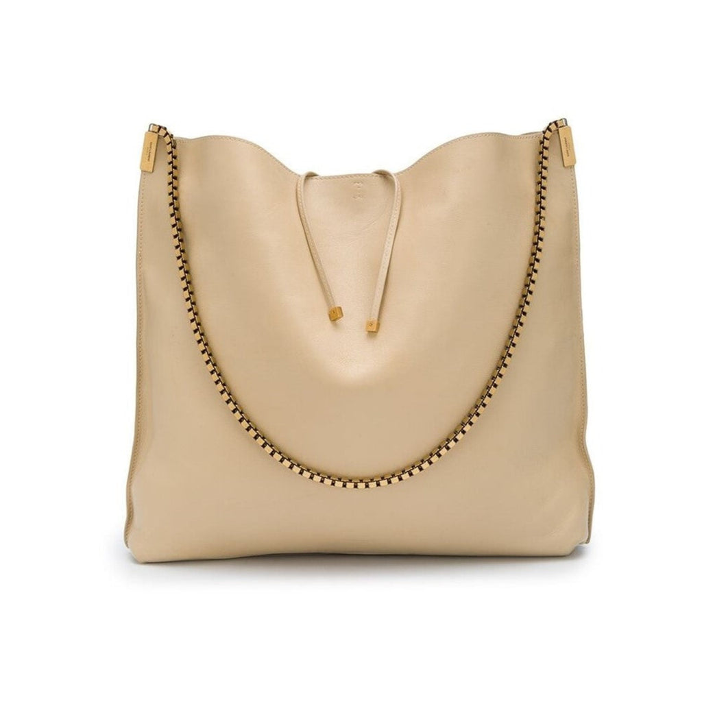 Saint Laurent Suzanne Beige Calfskin Leather Chain Hobo Bag 634804 – Queen  Bee of Beverly Hills