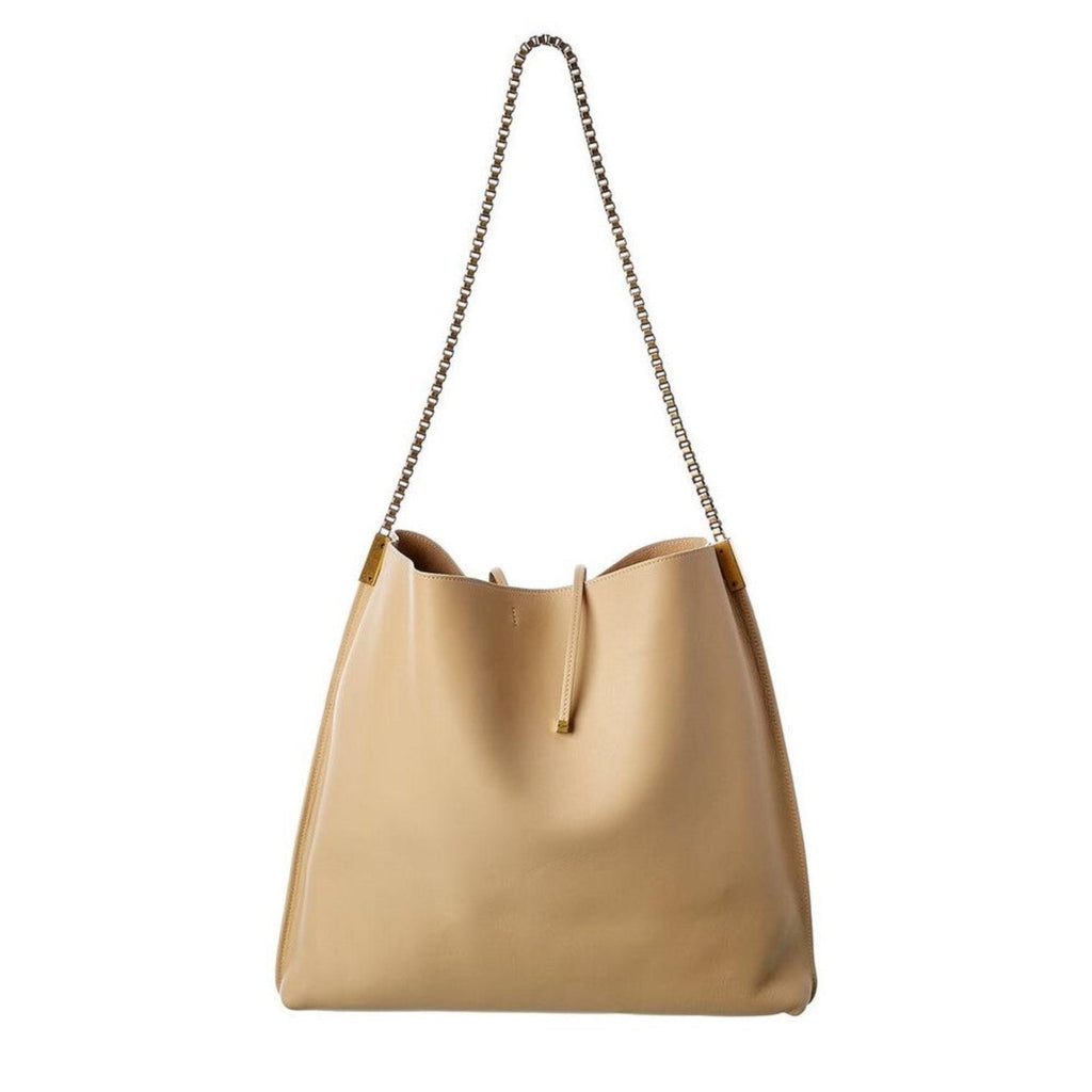 Saint Laurent Suzanne Beige Calfskin Leather Chain Hobo Bag 634804 – Queen  Bee of Beverly Hills