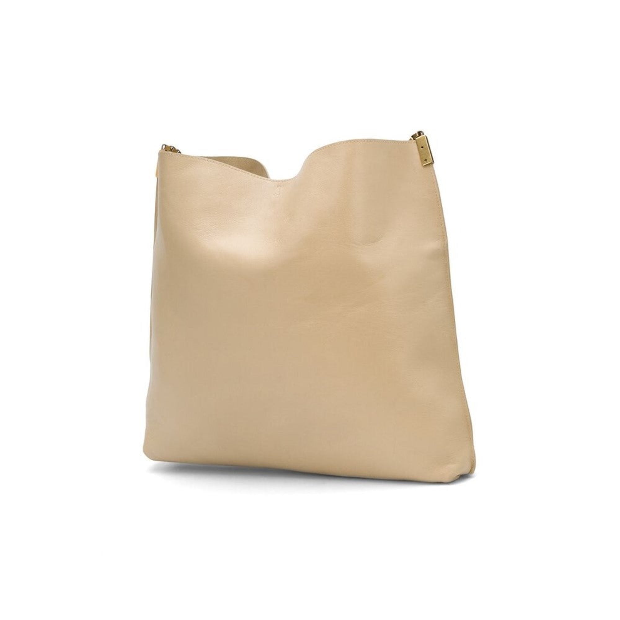 Saint Laurent Suzanne Beige Calfskin Leather Chain Hobo Bag available at Queen Bee of Beverly Hills