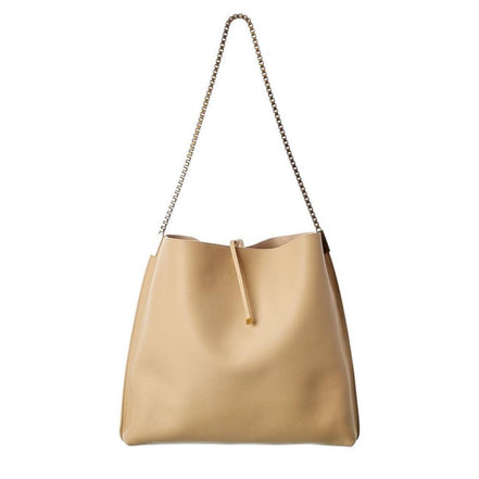 Saint Laurent Suzanne Beige Calfskin Leather Chain Hobo Bag available at Queen Bee of Beverly Hills