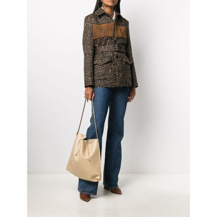 Saint Laurent Suzanne Beige Calfskin Leather Chain Hobo Bag available at Queen Bee of Beverly Hills