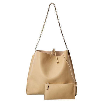 Saint Laurent Suzanne Beige Calfskin Leather Chain Hobo Bag available at Queen Bee of Beverly Hills