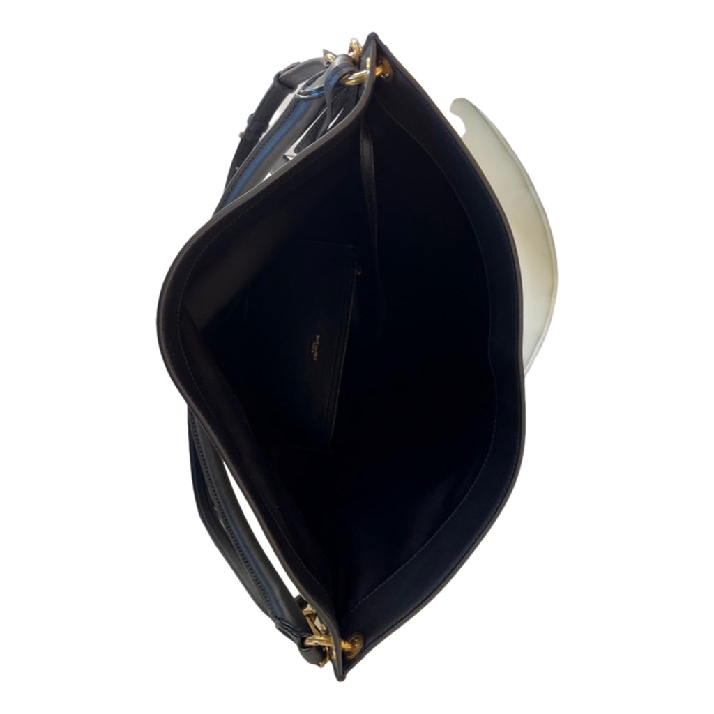 Saint Laurent Tag Canvas and Black Leather Hobo Bag 634786 at_Queen_Bee_of_Beverly_Hills