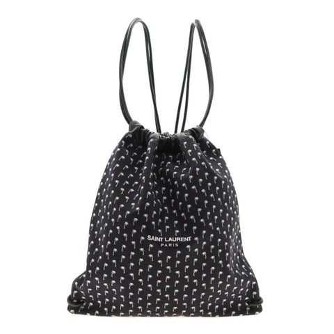 Saint Laurent Teddy Black Canvas Palm Drawstring Backpack 553919 at_Queen_Bee_of_Beverly_Hills