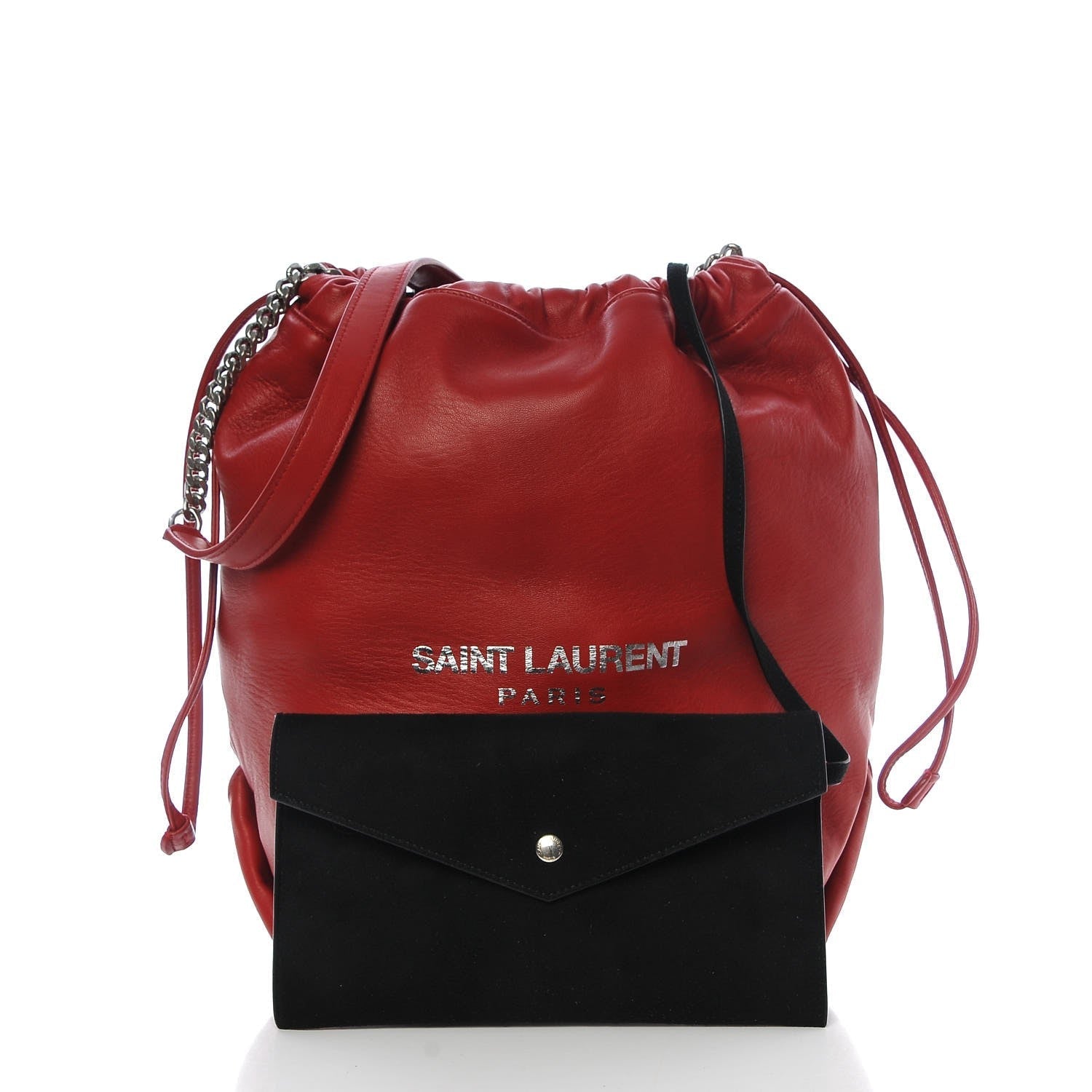 Saint Laurent Teddy Red Lambskin Leather Drawstring Bucket Bag 538447 at_Queen_Bee_of_Beverly_Hills