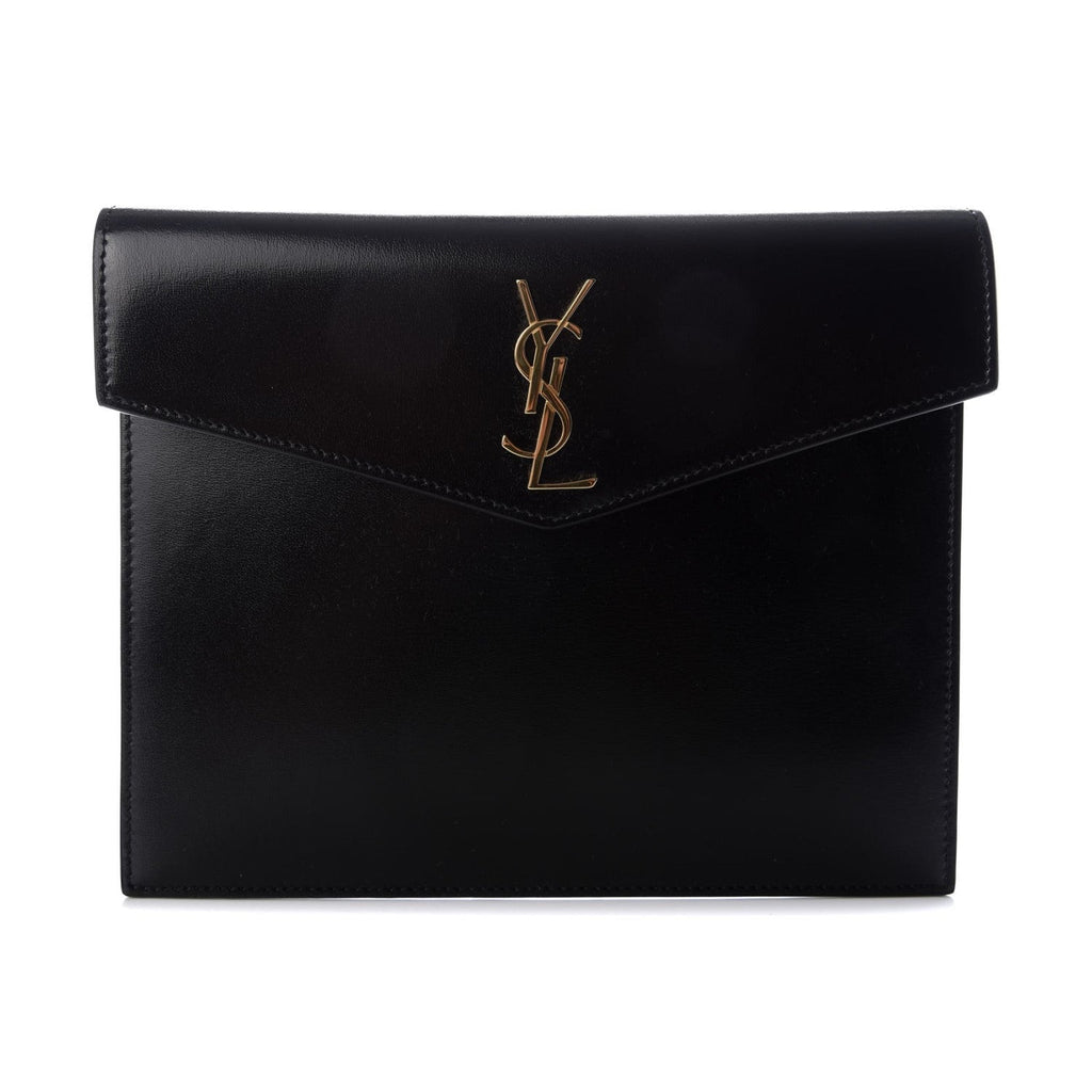 Saint Laurent Uptown Black Leather Shiny Monogram Small Pouch 565733 at_Queen_Bee_of_Beverly_Hills