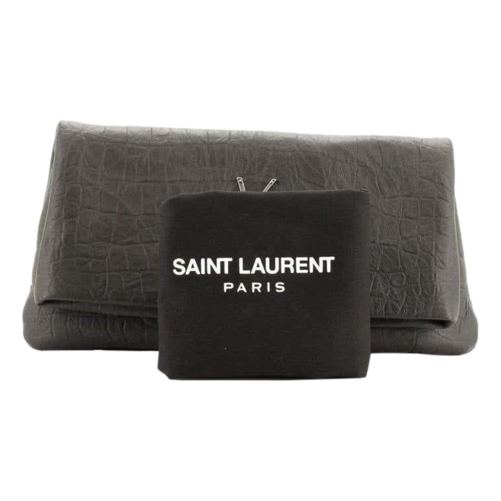 Saint Laurent West Hollywood Grey Leather Croc Embossed Clutch 601313 at_Queen_Bee_of_Beverly_Hills