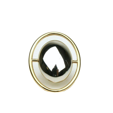 Saint Laurent Women's Oval Brass Metal Circular Ring Silver/Gold Size 6 at_Queen_Bee_of_Beverly_Hills