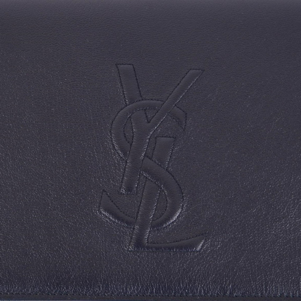 Saint Laurent YSL Belle De Jour Navy Blue Leather Large Clutch Bag 361120 at_Queen_Bee_of_Beverly_Hills