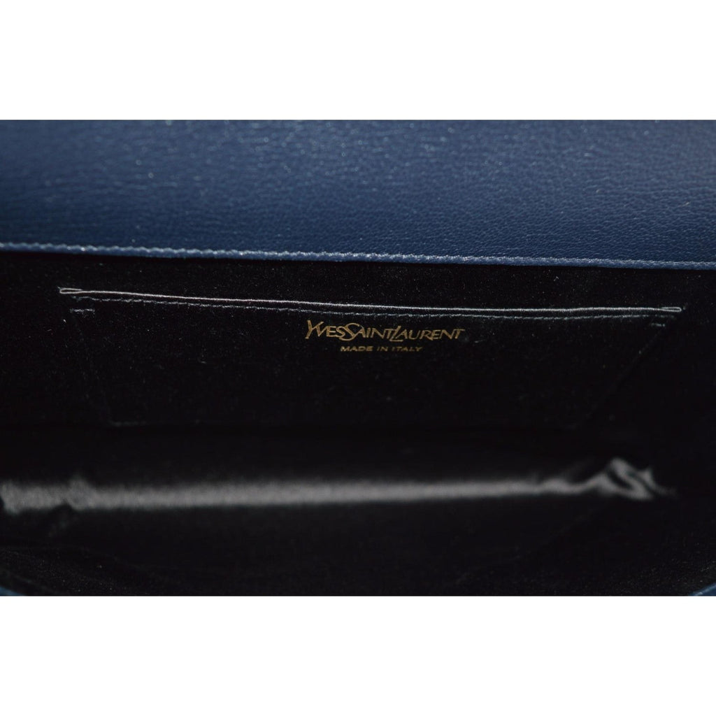 Saint Laurent YSL Belle De Jour Navy Blue Leather Large Clutch Bag 361120 at_Queen_Bee_of_Beverly_Hills
