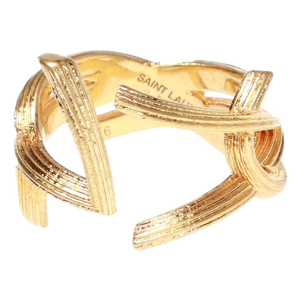 Saint Laurent YSL Monogram Gold Brass Ring at_Queen_Bee_of_Beverly_Hills