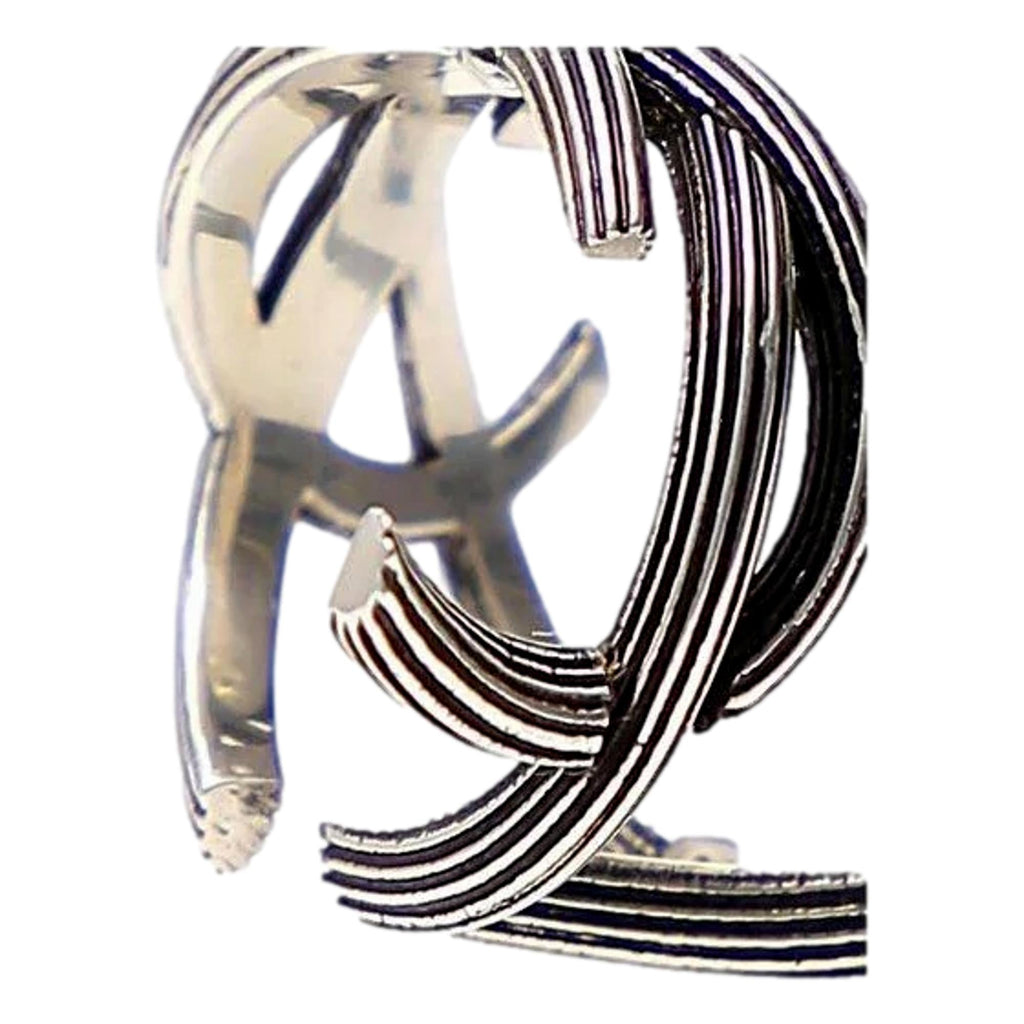 Saint Laurent YSL Monogram Silver Brass Ring Size 6 at_Queen_Bee_of_Beverly_Hills