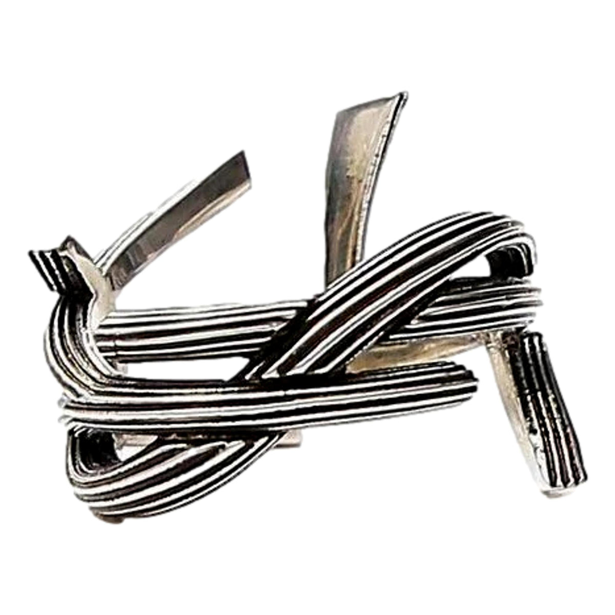 Saint Laurent YSL Monogram Silver Brass Ring Size 6 available at Queen Bee of Beverly Hills