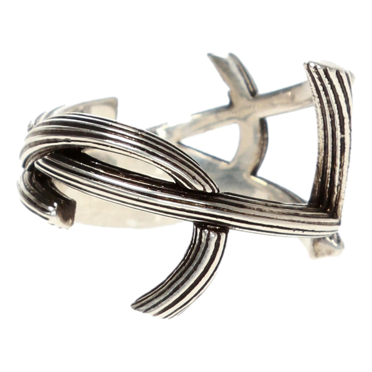 Saint Laurent YSL Monogram Silver Brass Ring Size 6 available at Queen Bee of Beverly Hills