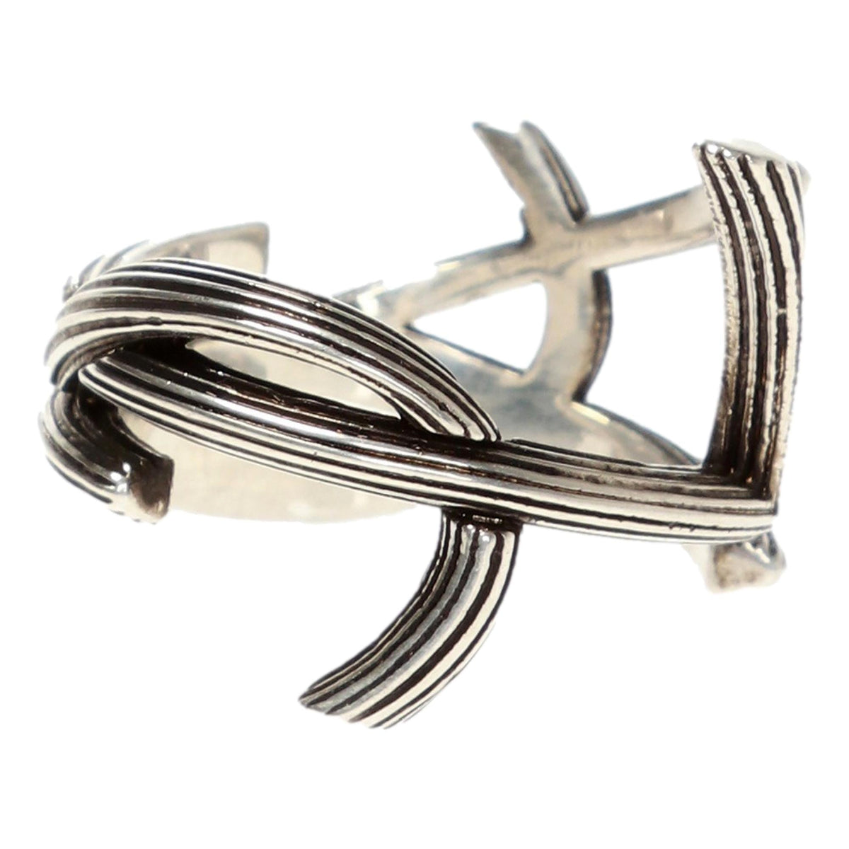 Saint Laurent YSL Monogram Silver Brass Ring Size 6 available at Queen Bee of Beverly Hills