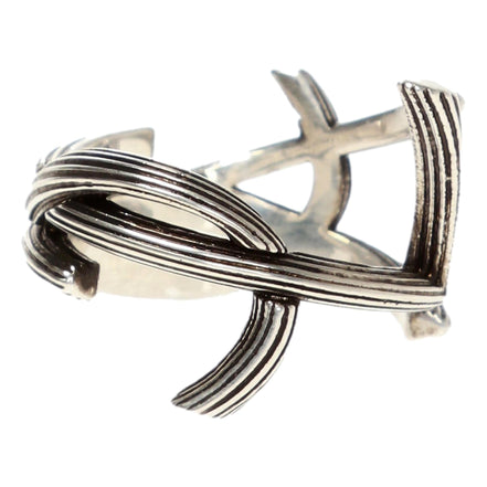 Saint Laurent YSL Monogram Silver Brass Ring Size 6 available at Queen Bee of Beverly Hills