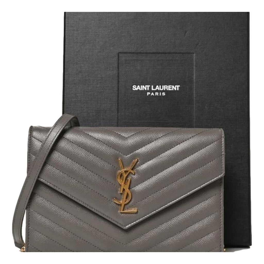 Saint Laurent YSL Pebble Gray Quilted Leather Monogram Crossbody 377828 at_Queen_Bee_of_Beverly_Hills