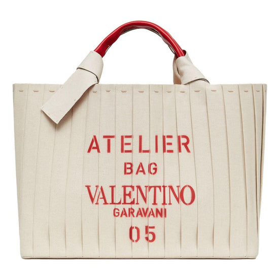 Valentino Garavani 05 Plisse Edition Sac Atelier Large Canvas Tote Bag available at Queen Bee of Beverly Hills