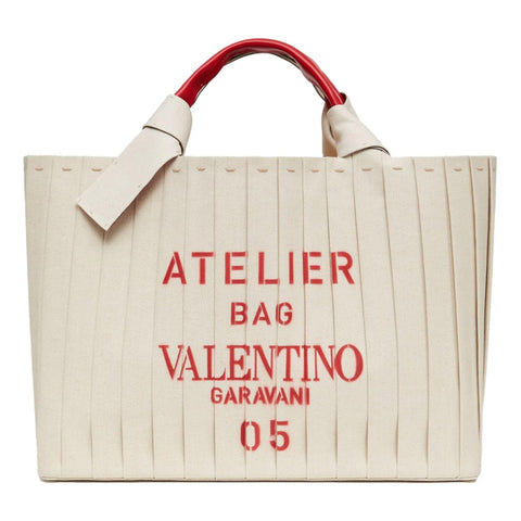Valentino Garavani 05 Plisse Edition Sac Atelier Large Canvas Tote Bag available at Queen Bee of Beverly Hills