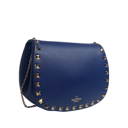 Valentino Garavani Rockstud Blue Leather Small Chain Crossbody Bag available at Queen Bee of Beverly Hills