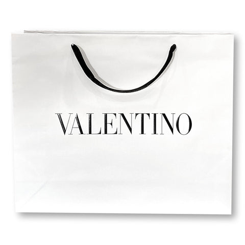 Valentino Logo White Paper Designer Shopping Gift Bag Medium at_Queen_Bee_of_Beverly_Hills