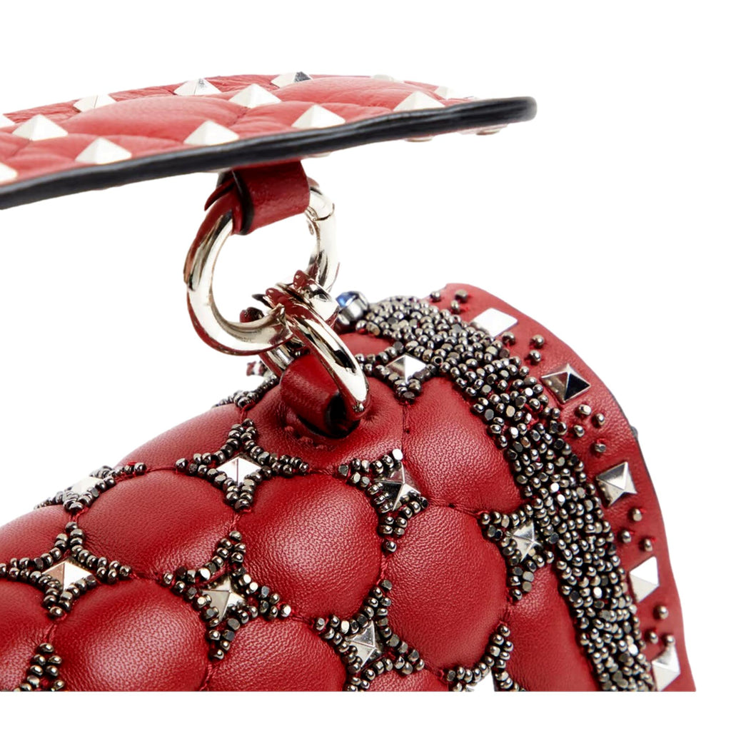 Valentino Rockstud Spike Red Leather Beaded Bag – Queen Bee of