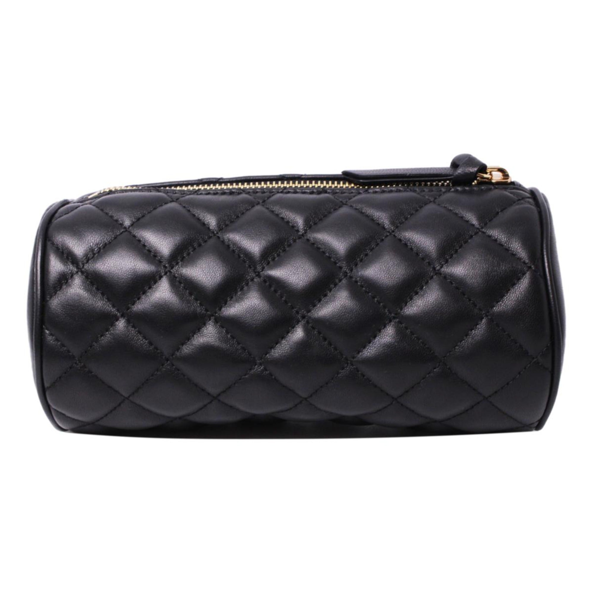 Versace Black Leather Medusa Quilted Cosmetic Bag available at Queen Bee of Beverly Hills