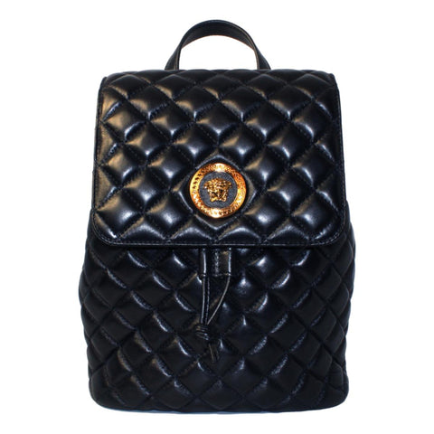 Versace Black Leather Medusa Quilted Flap Backpack DBFI160S at_Queen_Bee_of_Beverly_Hills