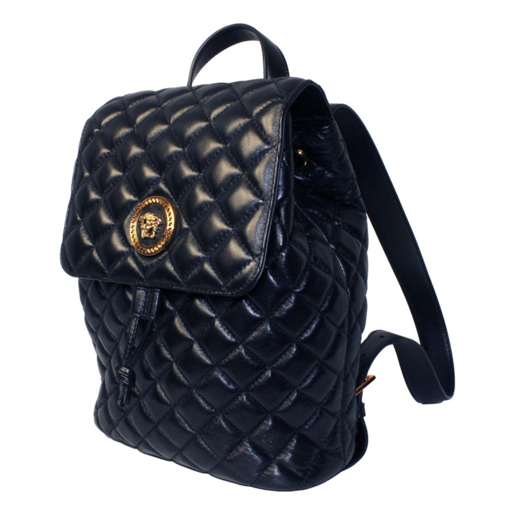 Versace Black Leather Medusa Quilted Flap Backpack DBFI160S at_Queen_Bee_of_Beverly_Hills