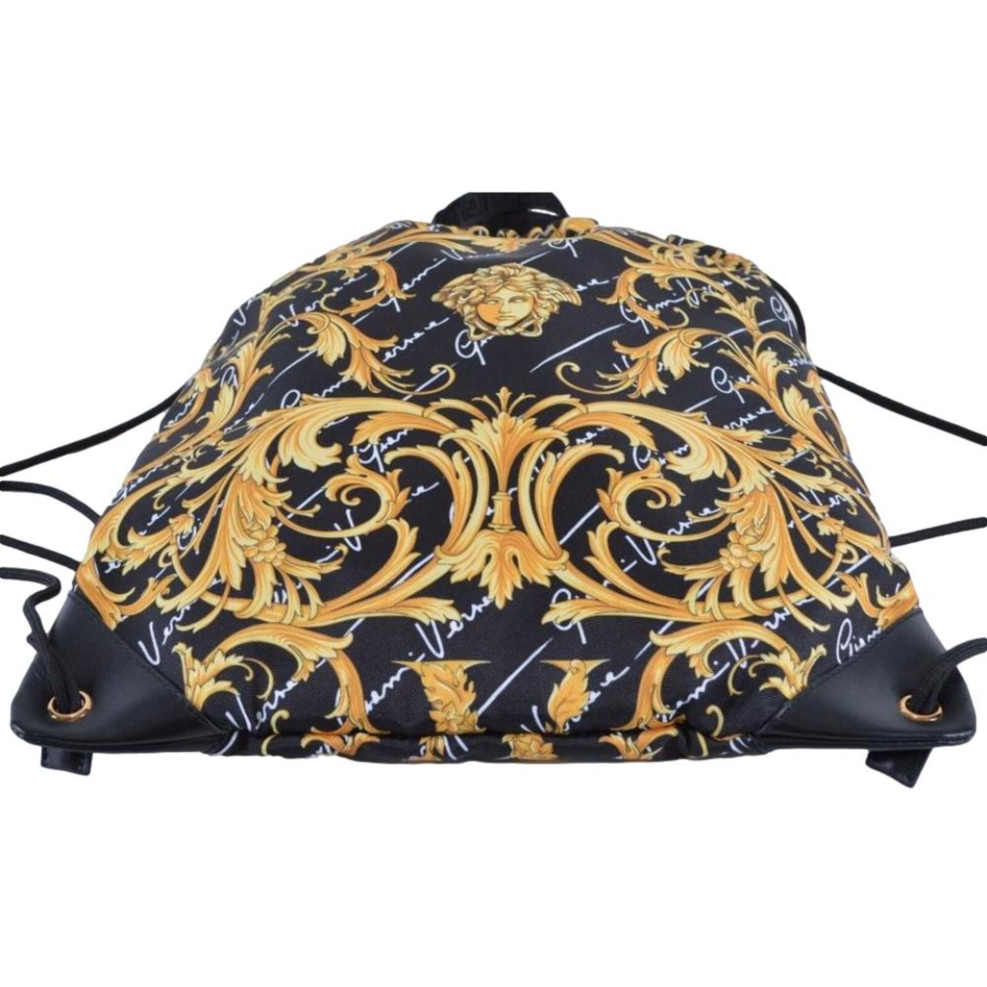 Versace Black Nylon Barocco Signature Print Drawstring Backpack available at Queen Bee of Beverly Hills