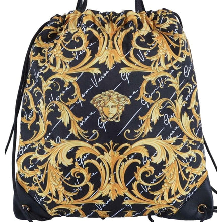 Versace Black Nylon Barocco Signature Print Drawstring Backpack available at Queen Bee of Beverly Hills
