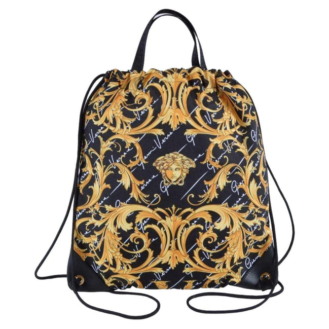 Versace Black Nylon Barocco Signature Print Drawstring Backpack available at Queen Bee of Beverly Hills