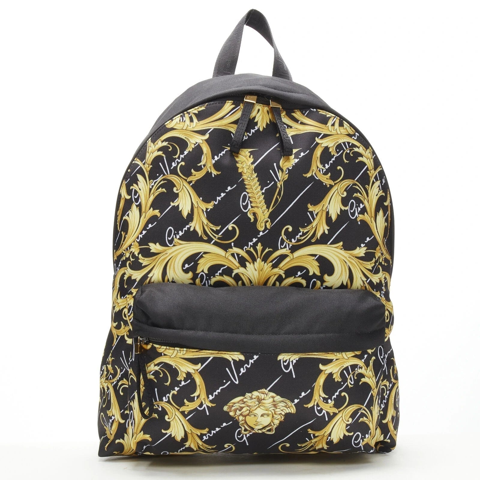 Versace Black Nylon Barocco Signature Print Zip Backpack – Queen