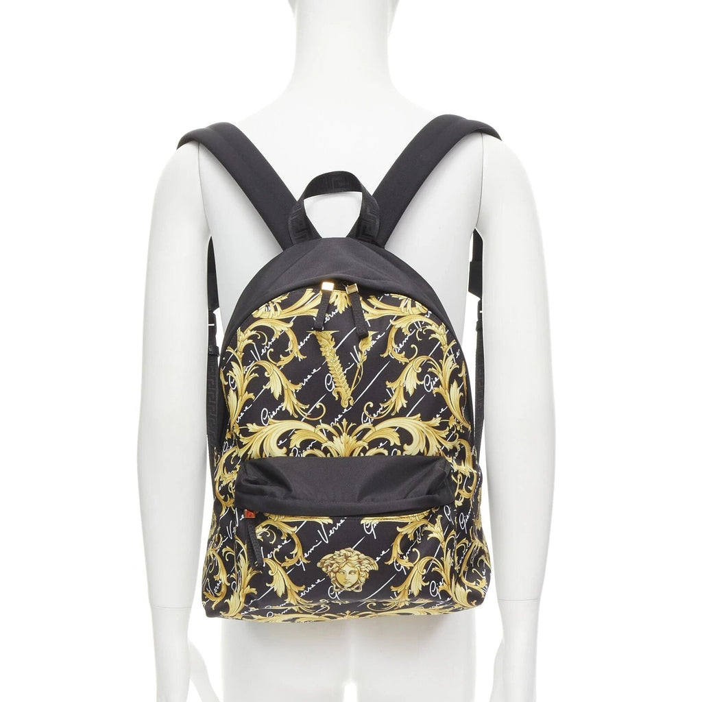 Versace Black Nylon Barocco Signature Print Zip Backpack – Queen Bee of  Beverly Hills