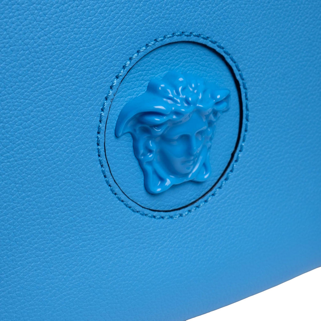 Versace La Medusa Blue Pebbled Leather Medium Hobo Bag 1000699 at_Queen_Bee_of_Beverly_Hills