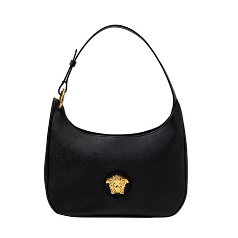 Versace La Medusa Convertible Black Leather Hobo Bag at_Queen_Bee_of_Beverly_Hills