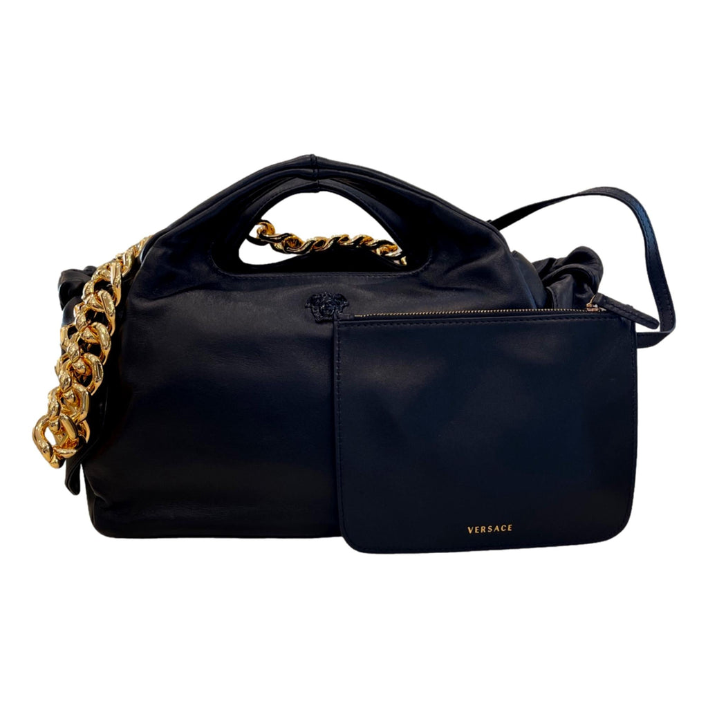 Versace Black Lamb Leather Gold Medusa Backpack Purse