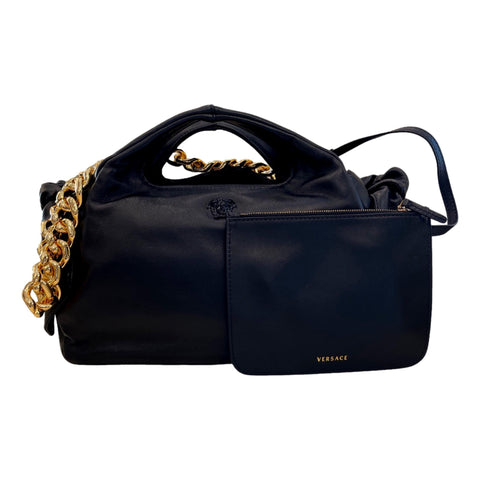 Versace La Medusa Lambskin Leather Black Gold Chain Bag at_Queen_Bee_of_Beverly_Hills