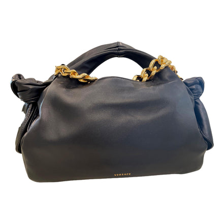 Versace La Medusa Lambskin Leather Black Gold Chain Bag available at Queen Bee of Beverly Hills